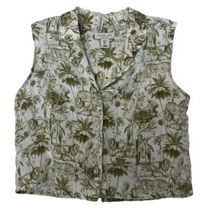 Rachel Zoe Linen Boxy Shirt Small Tropical Jungle Toile Vest Wallpaper Art Vest